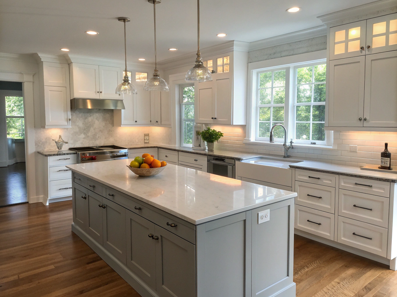 Dover kitchen with Heritage Blue refinished cabinets
